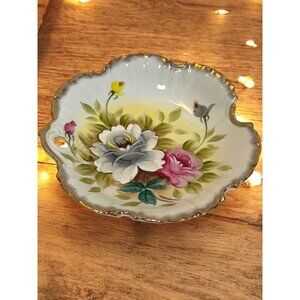 Hand-Painted Lenwile Ardalt China Decorative Floral / Rose Bowl Scalloped Edge G